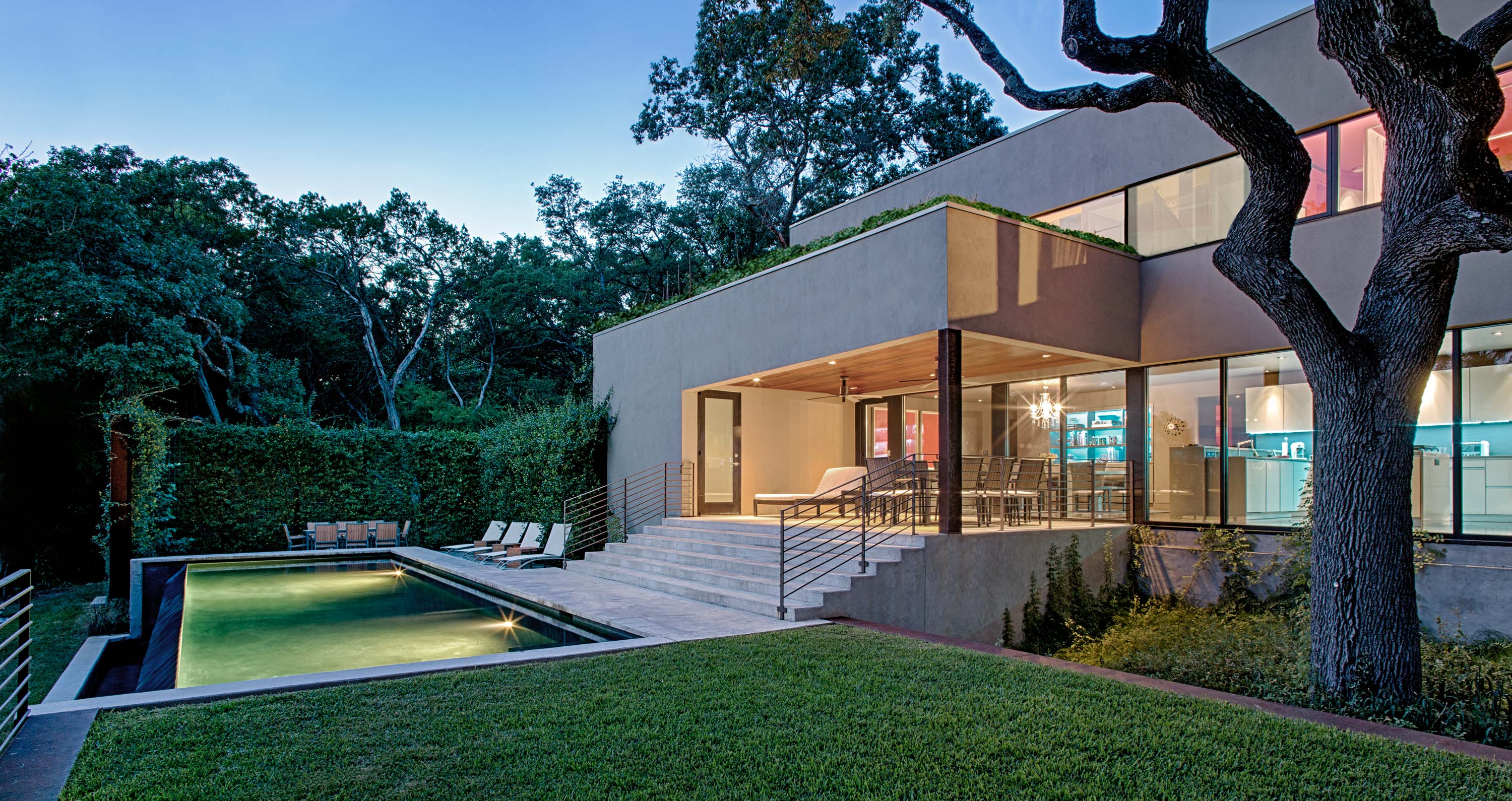 Exterior shot of West Lake Hills Residence by Specht Novak Architects. Shot by Taggart Sorensen.