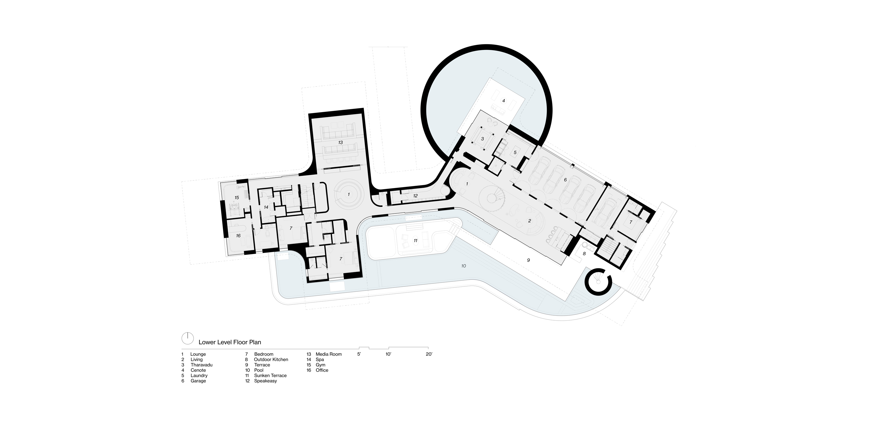 Lower Level floor plan of Ammamma Legacy Residence by Specht Novak Architects.