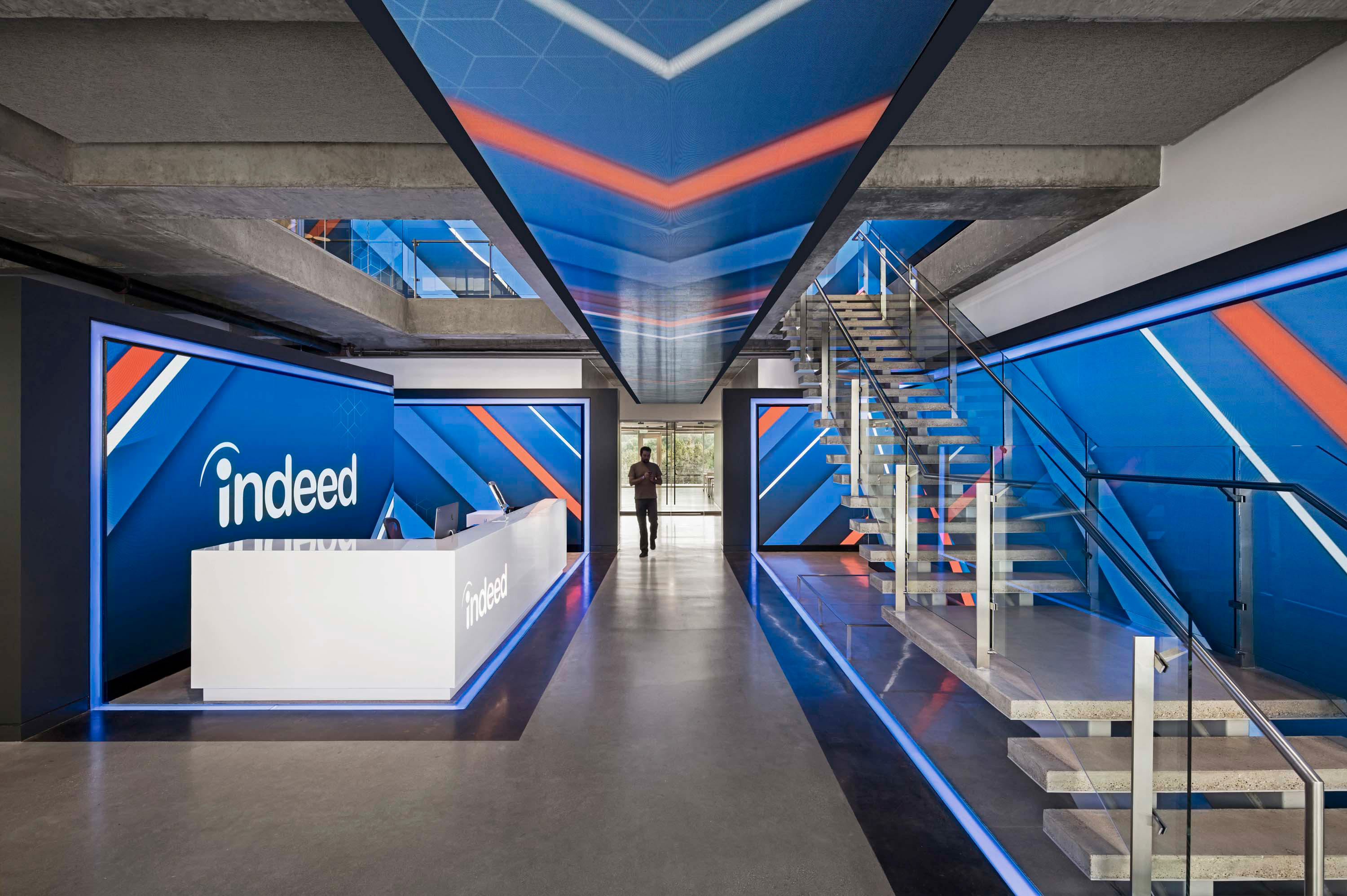 Reception desk of Indeed.com by Specht Novak Architects in Austin, Texas. Shot by Andrea Calo.