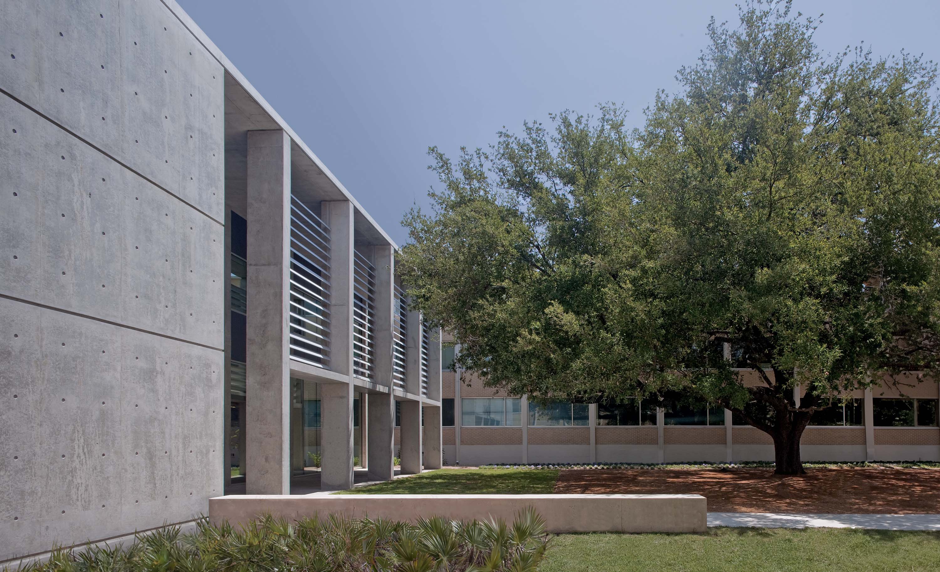 Sideview of front courtyard of Doyle Hall by Specht Novak Architects. Shot by Taggart Sorensen.