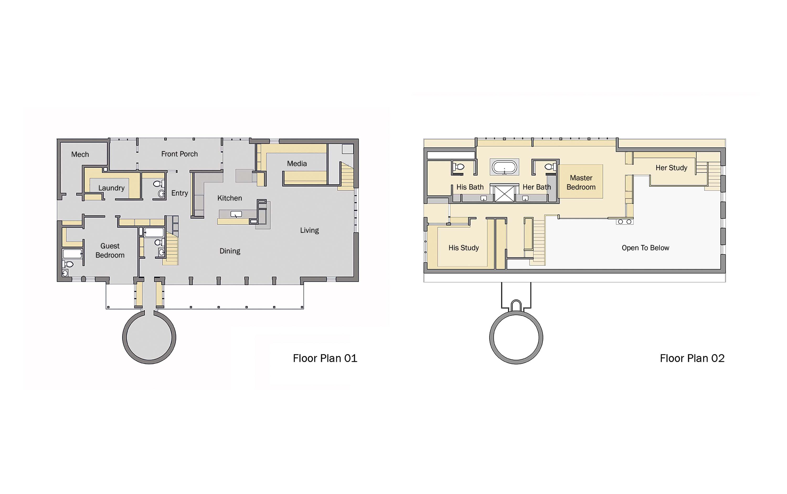 First and second floor plan of Modern Barn by Specht Novak Architects.