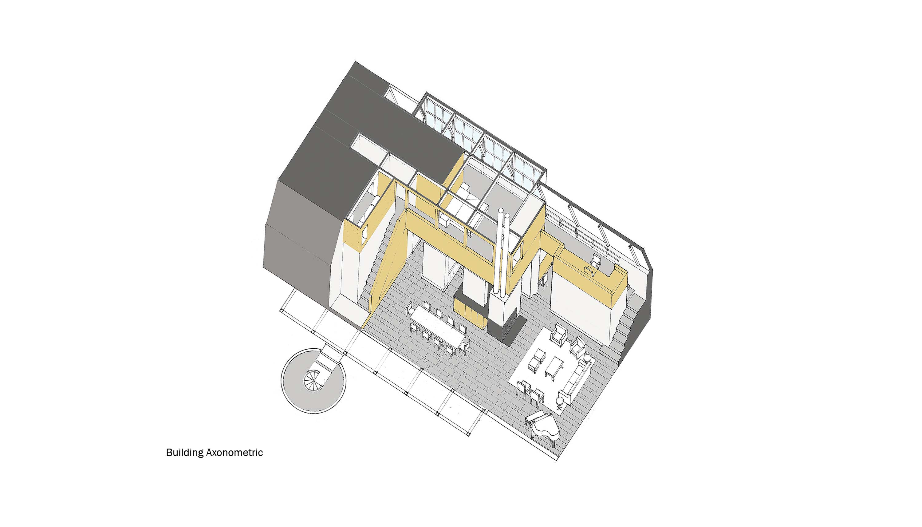 Building Axonometric of Modern Barn by Specht Novak Architects.